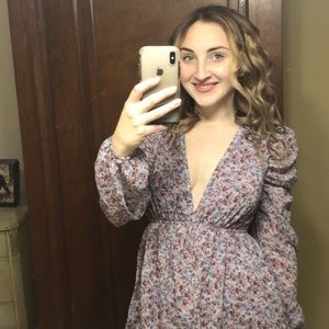 Low v long sleeved lavender mini dress